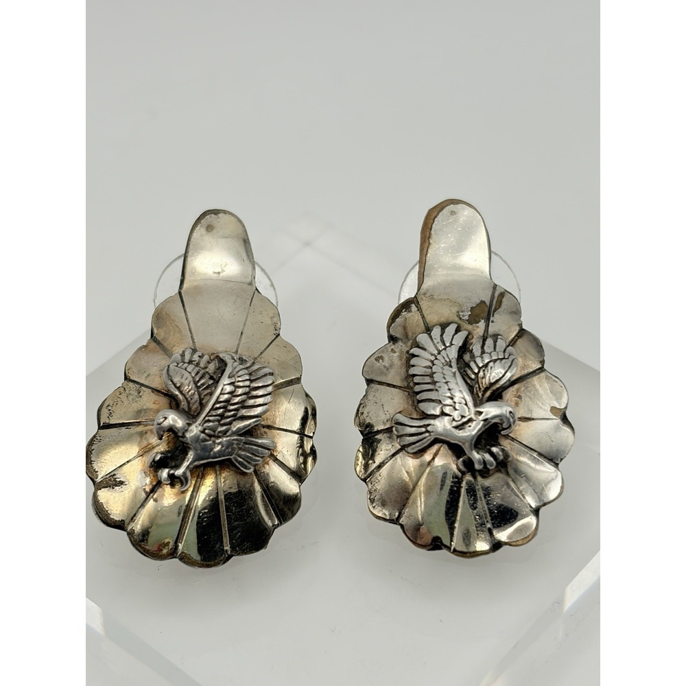 Vintage Native American Richard Begay Eagle Brass Sterling Silver Earrings